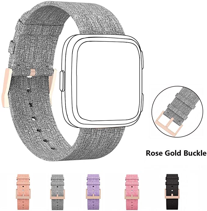 DB Band Compatible for Fitbit Versa Bands, Fashionable Woven Fabric Breathable Watchband with Rose Gold Buckle Watch Band