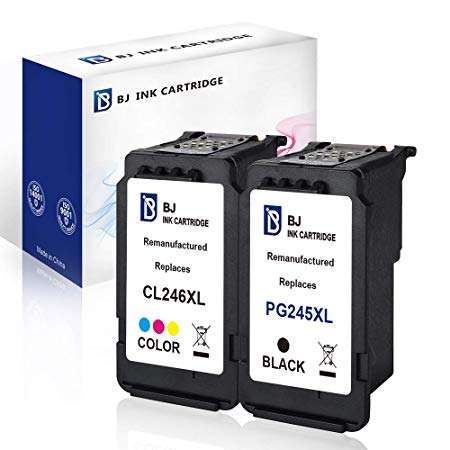 BJ Remanufactured Ink Cartridge Replacement for Canon PG-245XL 245 XL CL-246XL 246 XL Work with Canon Pixma iP2820 MG2420 MG2520 MG2522 MG2920 MG2922 MG2924 MG3022 MX490 MX492 TS3129(1 Black,1 Tri-Color)