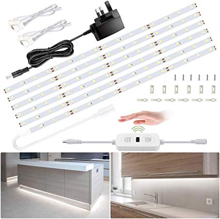 Ustellar 6M Dimmable Under Cabinet Lights Kit, Hand Wave Activated LED Strip Lights, Cuttable Linkable 1800lm, Counter Lights for Kitchen Cupboard Shelf, DC 12V, 6000K Daylight White