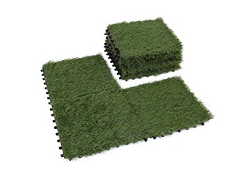Golden Moon Grass Tile Series PP Interlocking Grass Deck Tiles, Artificial Anti-wear Turf Tiles, 1'x1' (9 pieces) by Golden Moon