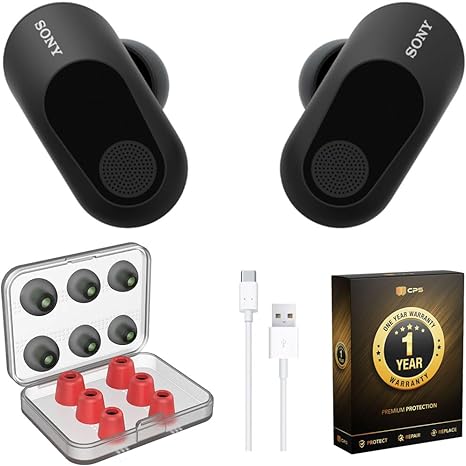 Sony INZONE Buds Truly Wireless Noise Cancelling Gaming Earbuds (Black) WFG700N/B Bundle with Deco Gear Ear Tips S/M/L, 6' USB-C Cable and 1 YR CPS Enhanced Protection Pack