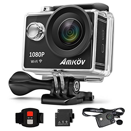 AMKOV 6000S 1080P WIFI Sports Action Camera True Full HD Waterproof DV Camcorder 12MP 170 Degree Wide Angle With 2 Rechargeable Battery, Carry Holster