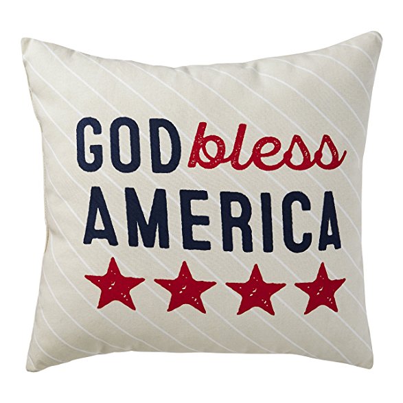 Hallmark Home Indoor/Outdoor Pillow with Cover, " God Bless America" 16" Square