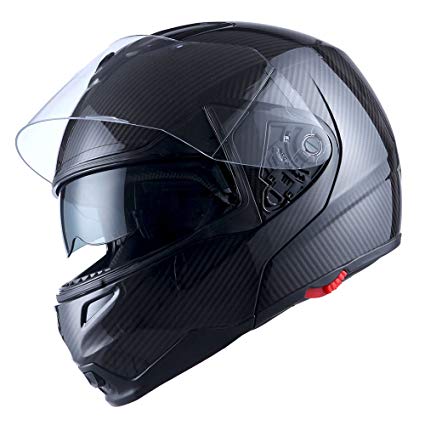 1Storm Motorcycle Street Bike Modular/Flip up Dual Visor/Sun Shield Full Face Helmet Carbon Fiber Black