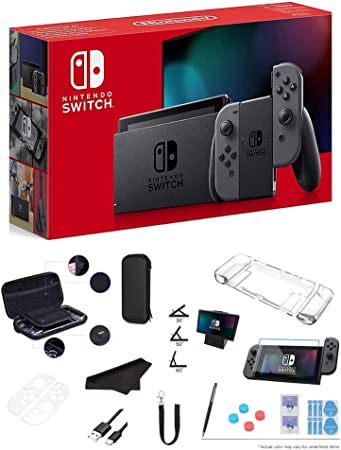 Newest Nintendo Switch 32GB Console with Gray Joy-Con, 6.2" Multi-Touch 1280x720 Display, WiFi, Bluetooth, HDMI and GalliumPi 12-in-1 Bundle