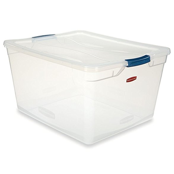 Rubbermaid Clever Store Latching Storage Tote Container, Clear, 71-quart (FG3Q3200CLMCB)