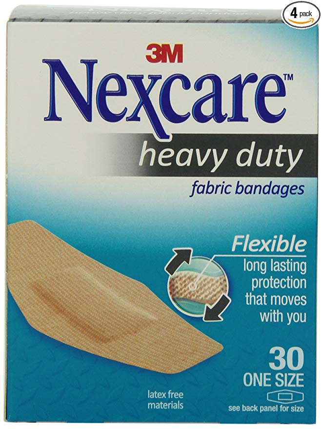 Nexcare Heavy Duty Flexible Fabric Bandages, One Size, 30 Count Packages (Pack of 4)