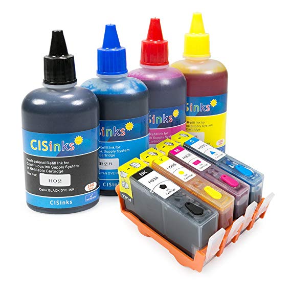 CISinks Refillable Ink Cartridge Kit with Ink Bottle Set for HP 934 935 Officejet Pro 6230 6830 6835 Officejet 6812 6815 6820 (HP934 / HP935)
