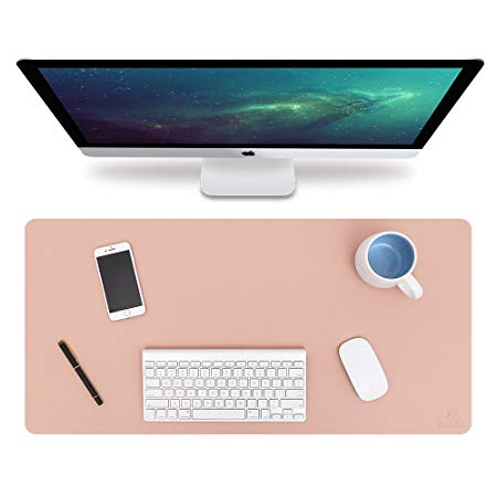 Knodel Desk Pad Protector, 31.5" x 15.7" PU Leather Blotter, Rectangular Laptop Desk Mat, Non-Slip Mouse Pad, Waterproof Gaming Writing Mat for Office and Home, Dual-Sided (Pink/Silver)