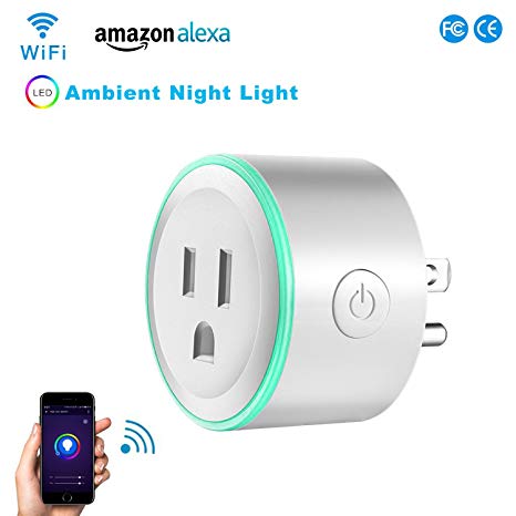 Wifi Smart Plug, Work With Alexa Google Home,with Ambient Night Light, Compatible With Voice Activated Devices Echo Dot Accessoires,Remote Mini Outlet Multi-function Socket Swtich