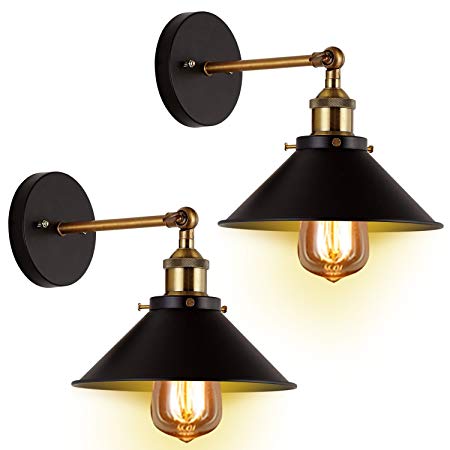 Wall Sconces Light 2-Pack JACKYLED E26 E27 Base Black Wall Industrial Vintage Edison Simplicity Lamp Fixture Steel Finished for Cafe Club 2 Light