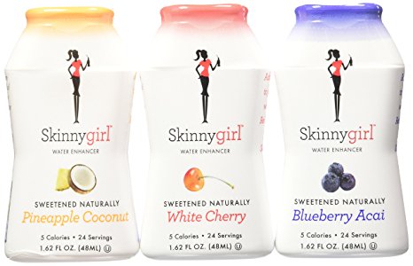 Skinnygirl Water Enhancer 3 Pack Sweetened Naturally, Blueberry Acai, Pineapple Coconut, White Cherry Flavors, 5 Calories Per Serving