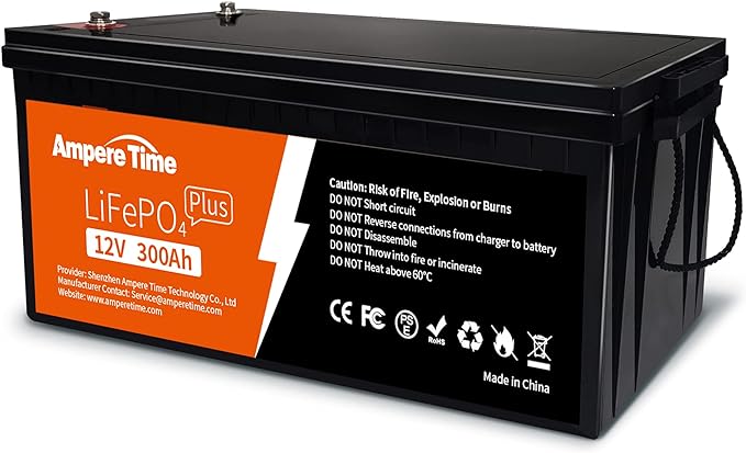 LiTime 12V 300Ah Lithium LiFePO4 Battery, Built-in 200A BMS, Max 2560W Power Output, Easy Installation, 4000  Deep Cycles, FCC&UL Certificates, 10-Year Lifetime, Perfect for Off-Grid, RV, Solar