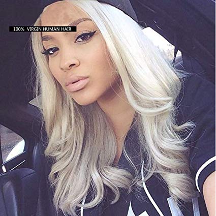 Heat Resistant Synthetic Hair Lace Front Wigs Body Wave Platinum Blonde Wig Side Part Free Part 24 inch 180% Density Glueless Long Wig for Women #60