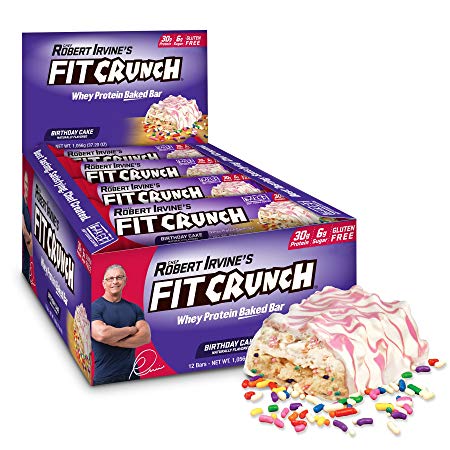 FITCRUNCH Protein Bars | Designed by Robert Irvine | World’s Only 6-Layer Baked Bar | Just 6g of Sugar & Soft Cake Core (12 Bars, Birthday Cake)