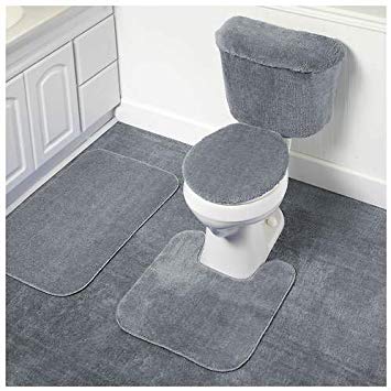 Madison Industries 5 Piece Rug and Toilet Tank Set, Gray