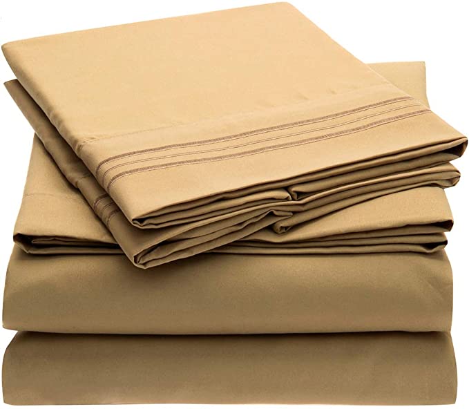 Mellanni Bed Sheet Set - Brushed Microfiber 1800 Bedding - Wrinkle, Fade, Stain Resistant - 4 Piece (Queen, Gold)
