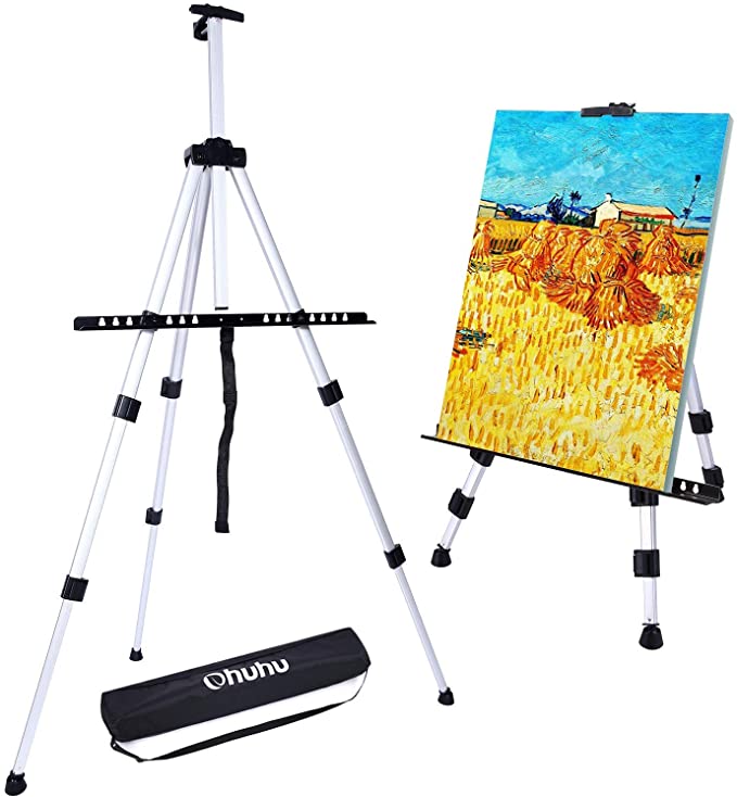 Artist Easel, Ohuhu 66" Aluminum Field Easel Stand with Bag for Table-Top/Floor, Art Easels with Adjustable Height from 21-Inch to 66-Inch Back to School Art Supplies Great Gift for Student Children