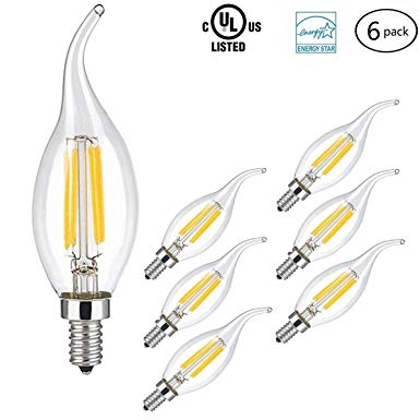 Led Candelabra Bulb, Goodia E12 4W Flame Tip Vintage Led Bulbs Warm White Decorative Candle Bulb 40W Equivalent - Indoor & Outdoor Lamp, 6 Pack