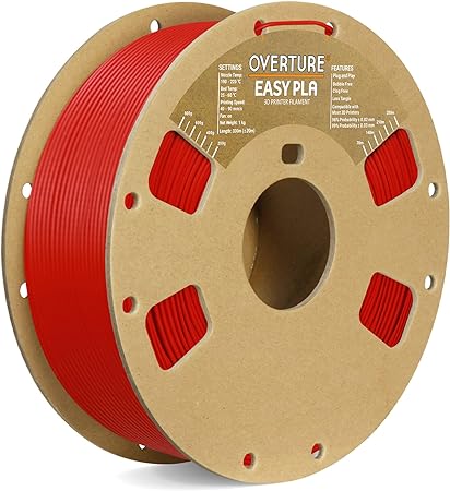 OVERTURE Easy PLA 1.75mm 3D Printer Filament, 1kg Cardboard Spool (2.2lbs), Dimensional Accuracy  /- 0.03mm, Fit Most FDM Printer (Easy Red)