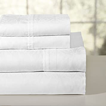 Pointehaven 300 Thread Count Printed Sheet Set, White, King