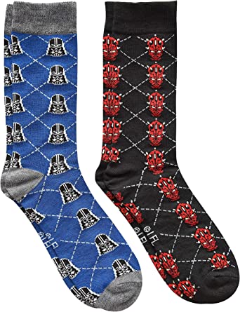 Star Wars Darth Vader/Darth Maul Argyle Men's Crew Socks 2 Pair Pack Shoe Size 6-12