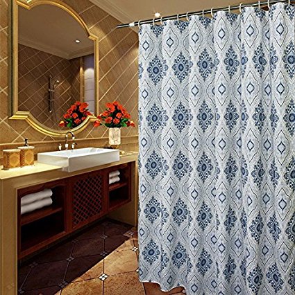 Extra Long Shower Curtain, 78-inch Long Fabric Shower Curtain,Liner Set With Hooks,Rings for Bathroom - 72 x 78 inches, Ink Blue White Paisley