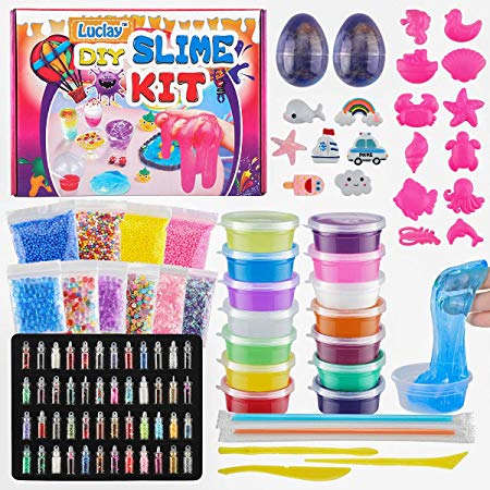 DIY Slime Kit-Crystal Arts Crafts Making Kit for Girls Boys with Clear Crystal Slime, Slime Eggs, Glitter Jars, Stars, Colorful Foam Balls, Containers Kids Slime Kits Squeeze Stress Relief Toy