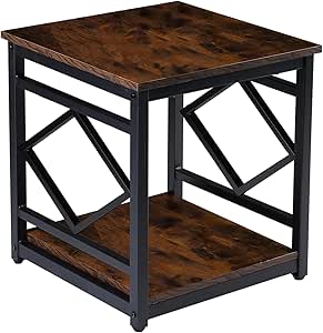 Mini Fridge Stand Table with Large Capacity Storage, 18” Rustic Industrial End Table Side Table with 2-Tier for Beverage, Refrigerator, Dorm, Apartment,Office, Bedroom Corner