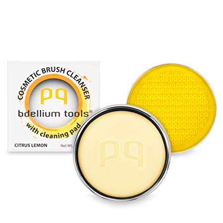 Bdellium Tools Cosmetic Brush Cleanser (Solid Brush Soap) with Cleaning Pad - Citrus Lemon Scent (Yellow)