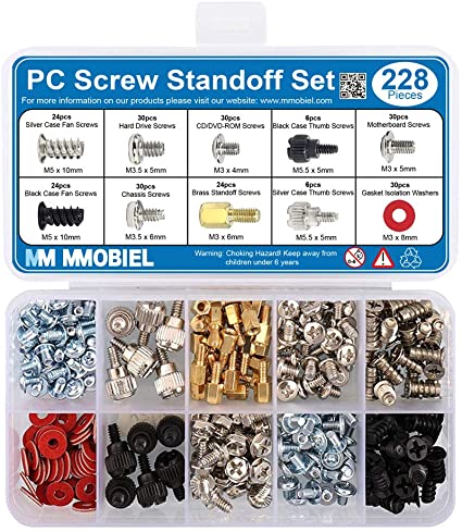 MMOBIEL 228Pcs PC Screw Standoff Set Kit for Computer Case Hard Drive Motherboard Cooler Fan Graphic Cards