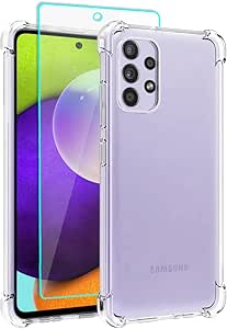 for Samsung A52 Case, Galaxy A52 5G Case with Screen Protector, Shockproof Crystal Clear Slim Soft Silicone TPU Protective Phone Cover for Samsung Galaxy A52 5G (Clear)