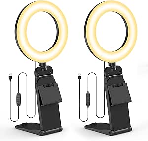 2Packs-Ring Light for Computer Laptop,Video Conference Lighting kit for Zoom Meetings,5" Small Led Selfie Light Portable Ring Light with Stand,Cell Phone Holder Desktop Ring Light for Skype Call Black