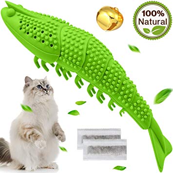 Wisedom Cat Toothbrush Catnip Toy Dental Care Refillable Catnip Interactive Playing Feeding Toy with Bell for Kitten Kitty Cats Teeth Cleaning