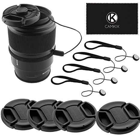 Lens Cap Bundle - 4 Snap-on Lens Covers for DSLR Cameras including Nikon, Canon, Sony - Lens Cap Keepers included (67mm)