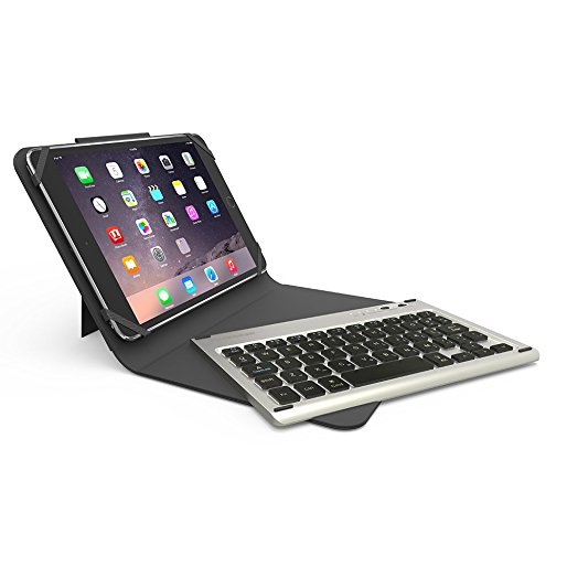 PureGear Universal 10 inch Folio Wireless Bluetooth Keyboard Slim Folding Leather Tablet Case Cover w/ Kickstand, Removable Backlit Keyboard for iPad / Pro 9.7" 2017, Galaxy Tab S2,10.1, Black