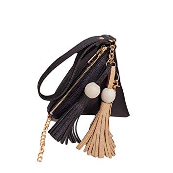 M-Egal Triangle Shape PU Leather Shoulder Bag Tassel Zero Wallet Bag Mini Crossbody Bag