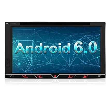 6.95 inch Android 6.0 Car Stereo - 2 Din In Dash Bluetooth Radio - GPS Navigation DVD CD Player - 64GB USB SD, 3G WIFI, OBD2, Rearview Camera, Mirror Link, Subwoofer, Dual Zone Function