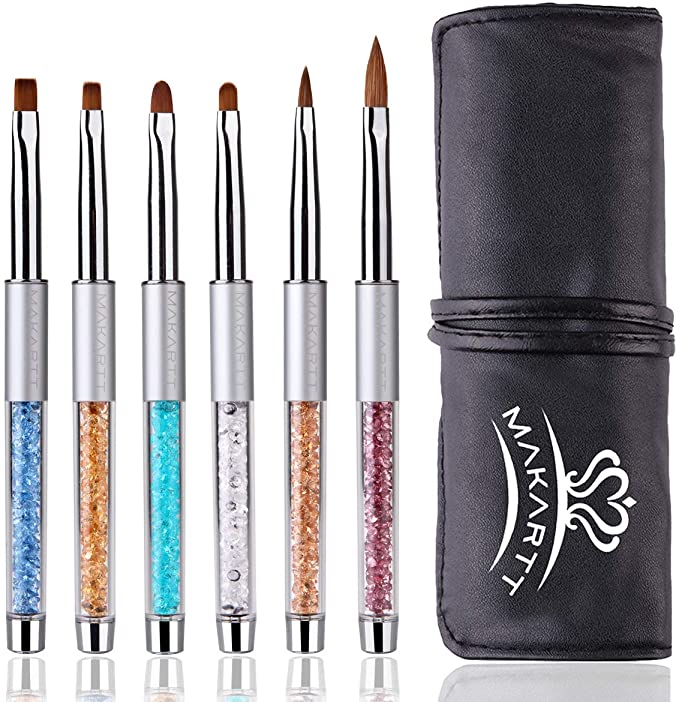 MAKARTT Nail Brush Set 6PCS Kolinsky Acrylic Gel Sable Brushes Pen Luxury Set with Roll Up Bag
