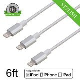Amoner 3 Pack 6ft Nylon Braided Tangle-Free Lightning Cable USB Cord for iphone6s 6s 6 Plus 6 iPhone 5 5C 5S iPad 4 Mini Air iPod Touch 5Nano 7 on iOS9 Popular silver