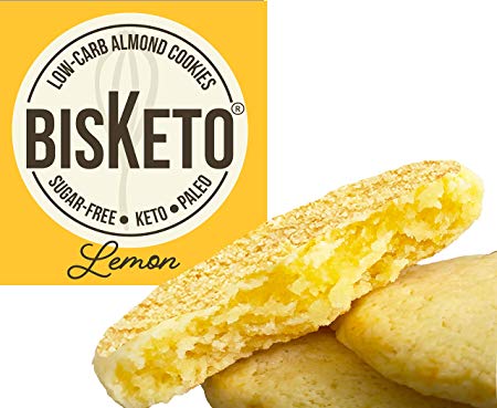 Low Carb Cookies BisKeto - Keto Snacks, 1g Net Carb, Sugar Free & Gluten Free - Box with 12 Cookies (Lemon)