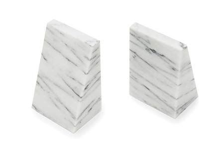 Fox Run Triangular 100% Natural Polished White Marble Bookends