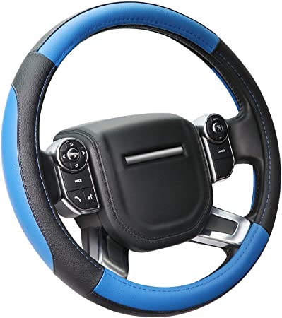 COFIT Microfiber Leather Steering Wheel Cover Universal Size L 39-40.5cm Blue and Black