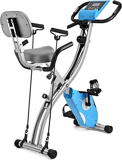 Folding Exercise Bike Magnetic Wonder Maxi 3-in-1 Foldable Cycling Bike Indoor Recumbent Exercise Bikes Lightweight Stationary Bike 441lbs Weight Capacity with Arm Resistance Bands & Backrest