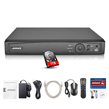 Annke 1080P 4CH NVR Network Video Recorder with 1TB Hard Drive Included- Supports up to 4 x 1080P( 2MP/3MP/4MP/5MP/6MP) WiFi IP Cameras