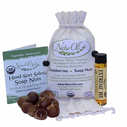 NaturOli Soap Nuts / Soap Berries - 4 oz (60 loads) USDA ORGANIC   18X BONUS! (12 loads) Select Seedless, Wash Bag, 8pg info, Tote Bag. Organic Laundry Soap / Natural Cleaner!