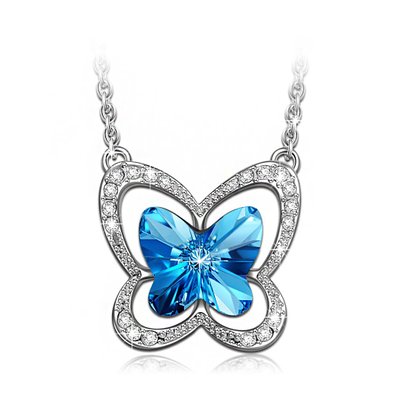 LadyColour -Blue Butterfly- Swarovski Crystals Ocean Jewelry Lovely Butterfly Pendant Necklace