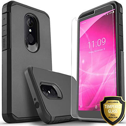 Revvl 2 Case (T-Mobile) Included [Tempered Glass Screen Protector], Star Absorption Drop Protection Dual Layers Impact Advanced Rugged Protective Phone Cover-Black