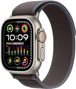 Apple Watch Ultra 2 [GPS   Cellular, 49mm] Titanium Case with Blue/Black Trail Loop, S/M (Renewed)