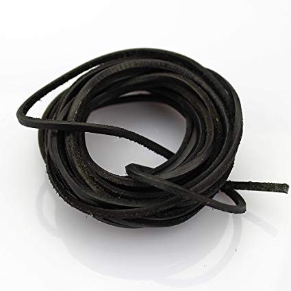 LolliBeads (TM) 3mm Flat Genuine Leather Cord Braiding String Black (5 Yards)